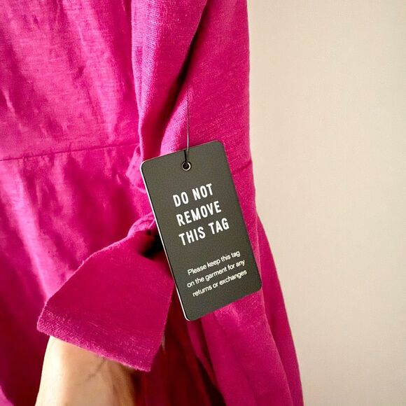 NWT Express Linen Blend Side Tie Mini Dress with Smocked Back in Dark Pink L - Picture 7 of 8